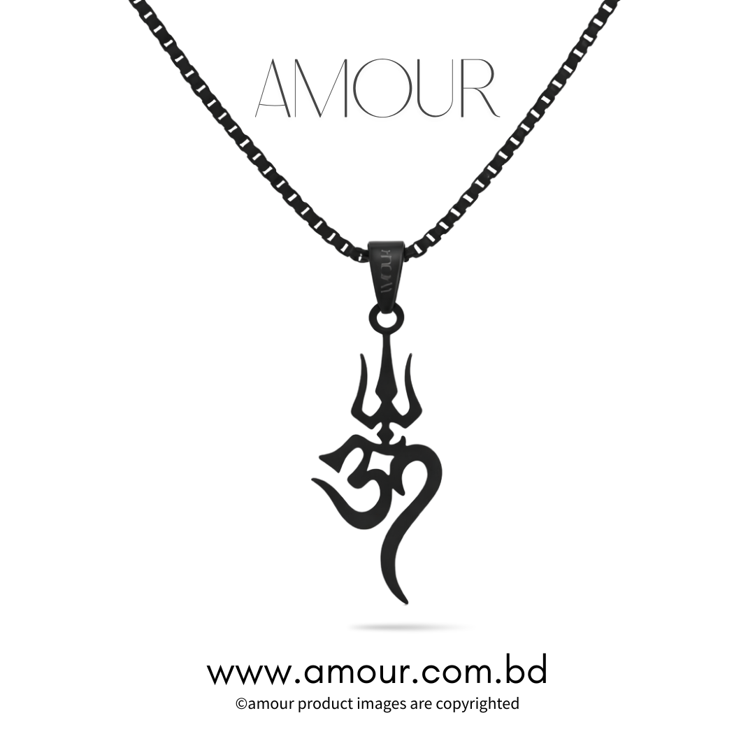 OM+Trishul Pendant (BLACK) amour.com.bd