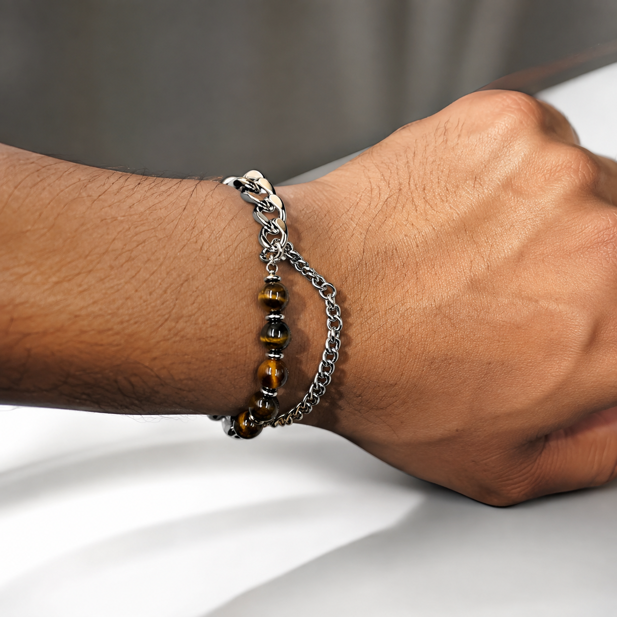 S.Steel Tiger-Eye Bracelet