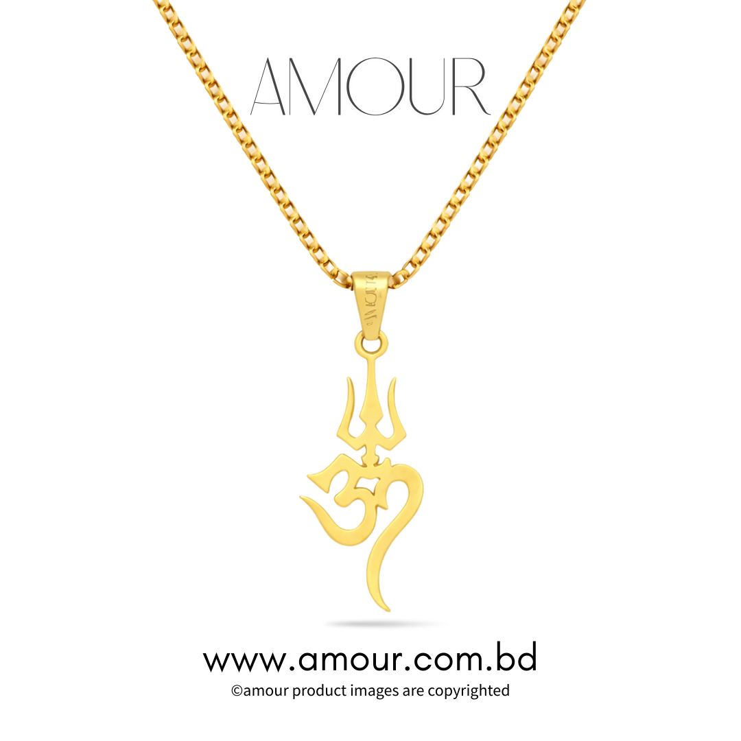 OM+Trishul Pendant (GOLD) amour.com.bd
