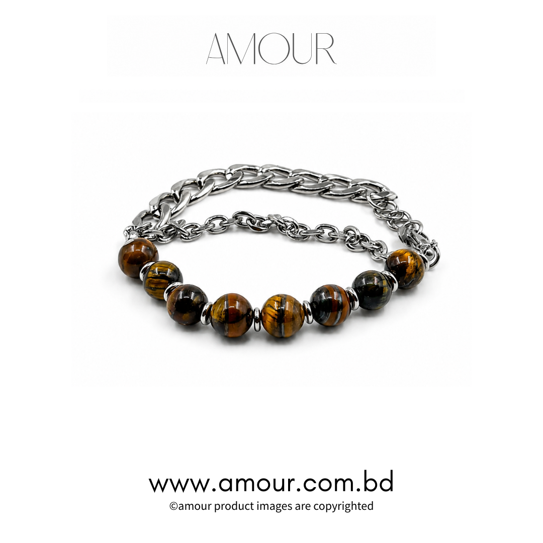 S.Steel Tiger-Eye Bracelet
