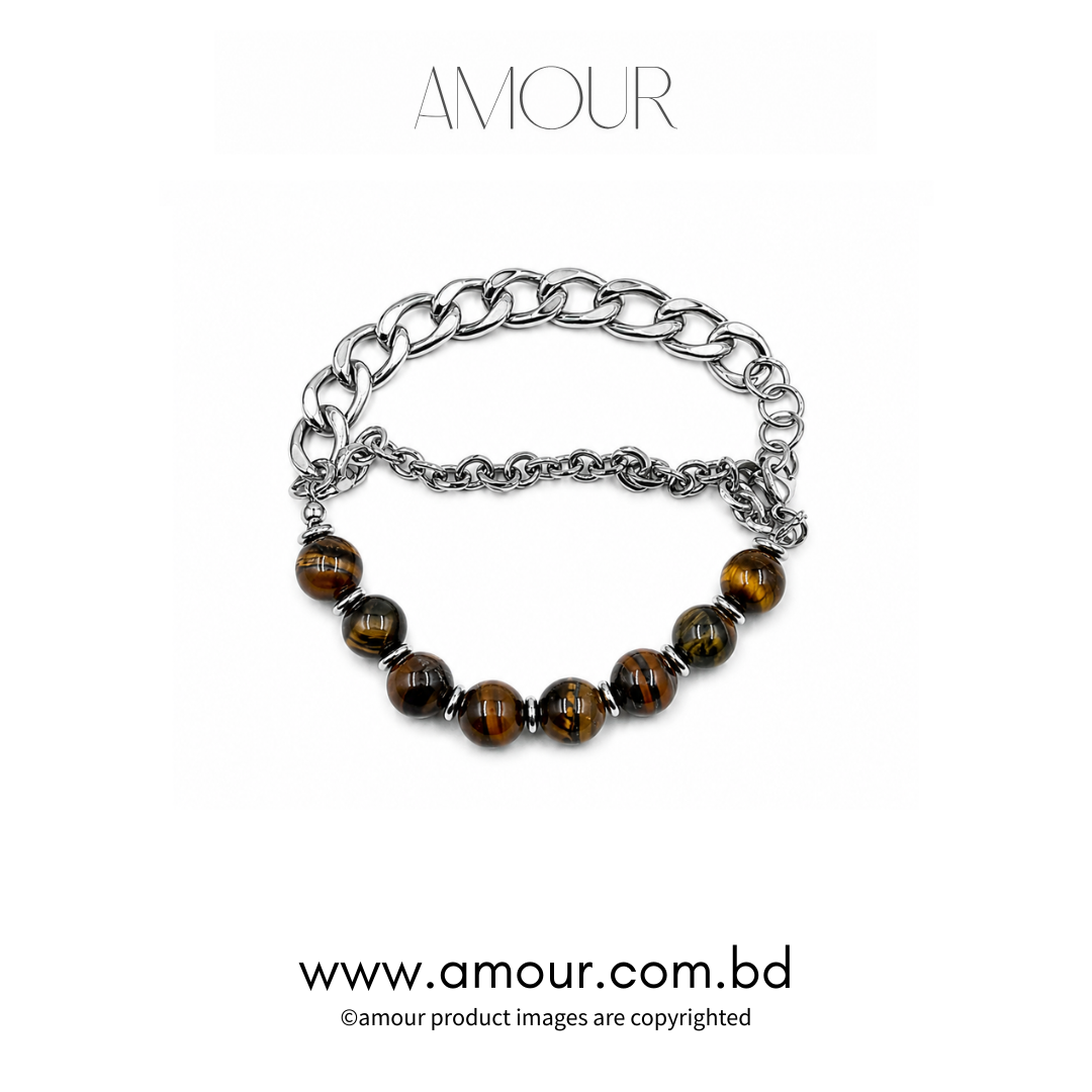 S.Steel Tiger-Eye Bracelet